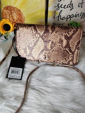 Rachel Zoe Metallic Brown Python-Print Crossbody Wallet NWT